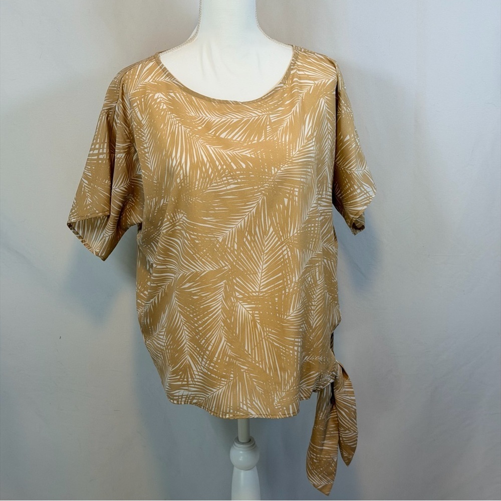Michael Kors Beige Leaf Pattern Blouse Size Small